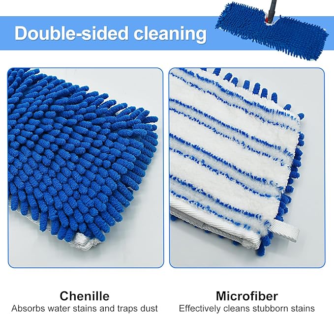 3 Pack Mop Heads Replacements for Ocedar Dual-Action Microfiber Flip Mop, Double Sided Mop Replace Head Mop Refills with Microfiber & Chenille for Dry Wet Use, Reusable, Machine Washable
