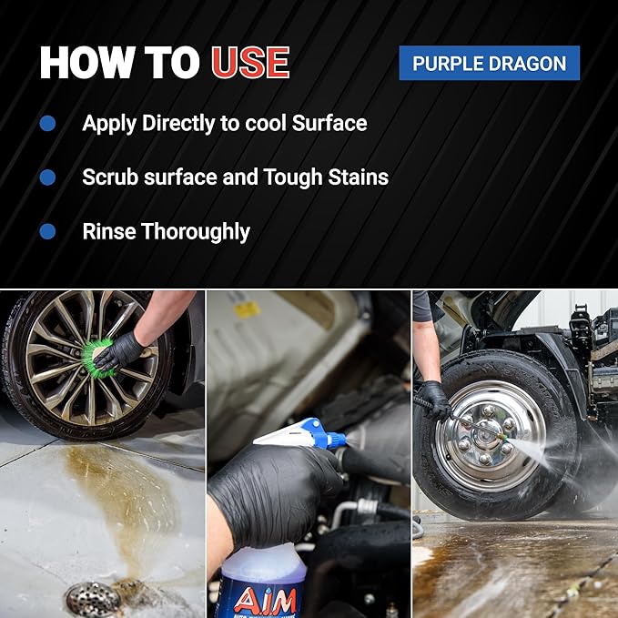 AIM Chemicals Purple Dragon Heavy Duty Degreaser – For Cars, Trucks, Equipment, and Concrete. Powerful wheel & tire cleaner for industrial use & car detailing. Compatible with wheel brush- Quart