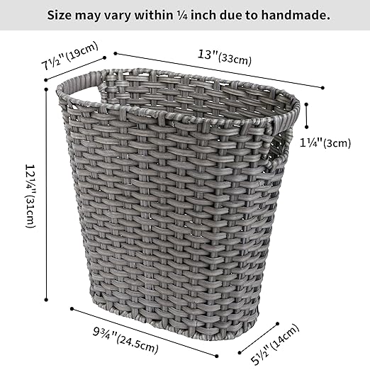GRANNY SAYS Wicker Bathroom Trash Can, Wicker Waste Basket for Bathroom, Office Trash Can, Trash Bin for Bedroom, Wastebasket with Handles, 19 Liters/5 Gallons
