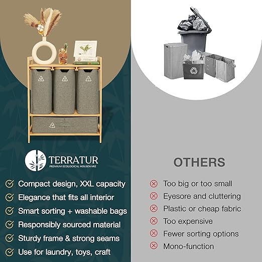 4 Section Recycling Bin for Kitchen – Trash and Recycle Bin Combo for Paper, Plastic, Cans – Indoor Recycling Station – Large Kitchen Trash Can – Office Trash and Recycle Bin Organizer