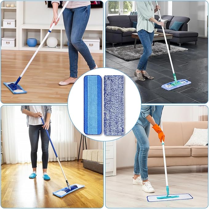 6 Pack Microfiber Cleaning Pads for Mop Hardwood Floor Cleaner Mop Replacement,Deep Microfiber Cleaning Pad Dusting Pad Wet Mop Dry Dust Mop Cleaner (Blue)