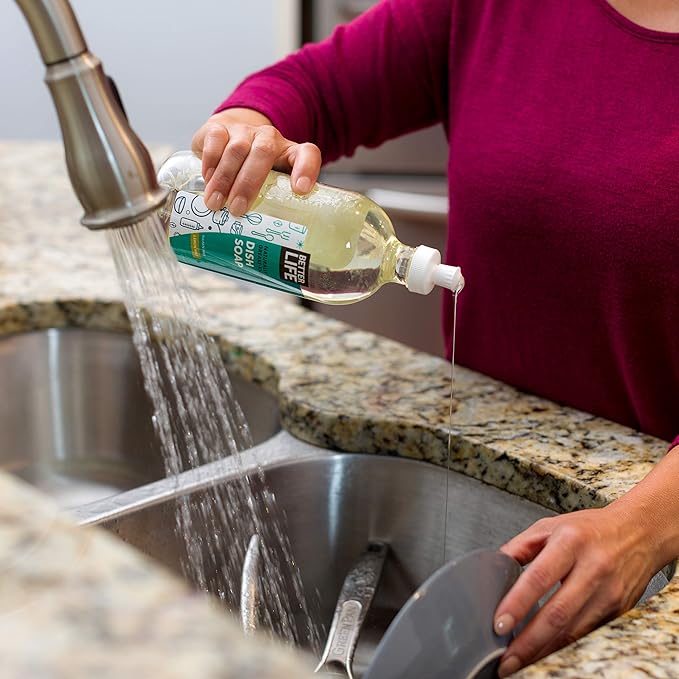 Better Life Dish Soap - Liquid Dishwashing Soap with Vitamin E and Aloe for Home & Kitchen Sink - No Gloves Required Kitchen Soap for Sensitive Skin - 22oz (Pack of 2) Lemon Mint