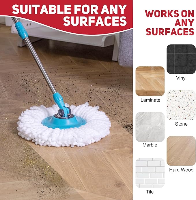6-Pack White Mop Replacement Heads with 1 Spin Mop Scrub Brush - Microfiber Replacement Mop Heads Universal for 360°Spin Magic Mopping,Round Shape Standard Size