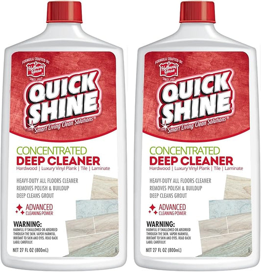 Quick Shine Multi Surface Deep Floor Cleaner and Wax Remover 27Fl oz,(Pack of 2) Removes Wax Build-Up,Revitalizes Floors &Cleans Grout,Use on Hardwood, Laminate, LVT,Tile and Stone,Pro-Level Cleaning