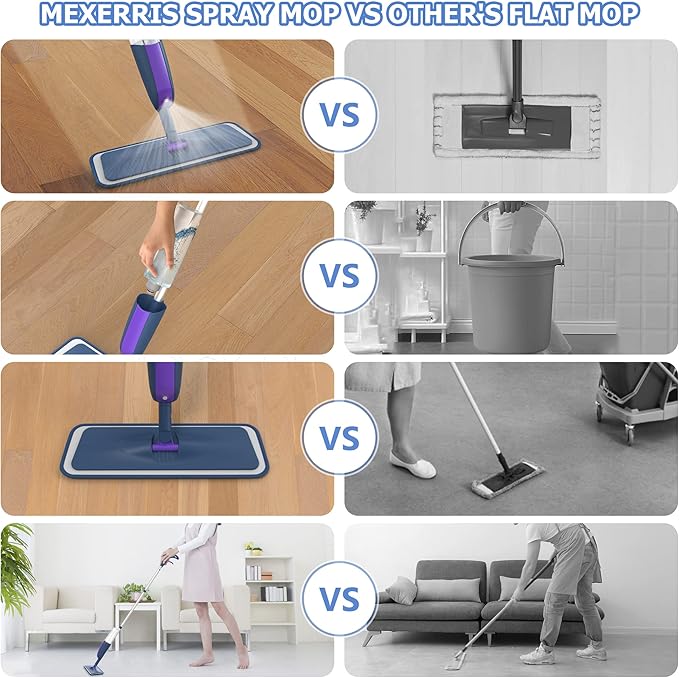 Spray Mops for Hardwood Floor Cleaning- MEXERRIS Microfiber Wet Jet Mops with 2 Bottles 4 Reusable Washable Pads Refills Fit for Swiffer PowerMop Dry Dust for Laminate Tile Wood Floors