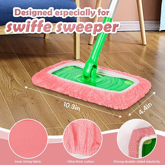 5 Pack Reusable Microfiber Mop Pads Compatible with Swiffer Sweeper, Wet and Dry Flat mop Cover, Washable Pads for Surface/Hardwood Floor Cleaning (Mop is Not Included)