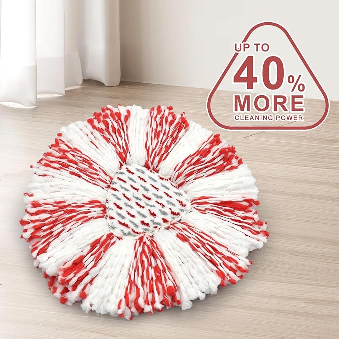 Spin Mop Replace Head, Base, Mop Handle Replacement for OCedar EasyWring 1 Tank System - Include 2 Microfiber Refills, 1 Sturdy Iron 30-58" Adjustable Mop Stick, Head Cover and Scrubber