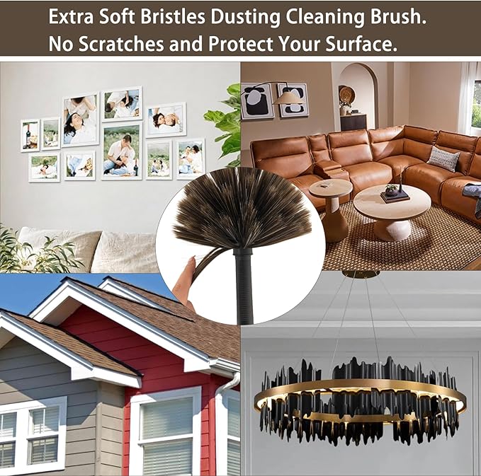 3 Pack Webster Cobweb Duster Head,Spider Web Remover Brush,Fits Standard 3/4 inch Threaded Poles, Cobweb Duster Head Attachment for Ceilings, Moldings, HVAC & Floor Vents, and Corners(3, Brown)