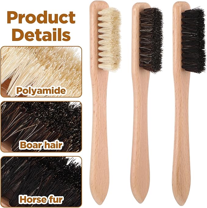 3 Pcs Wood Laundry Stain Brush Set With Boar And Horse Hair Bristles, Stain Remover Brush For Clothes, Fabric, Furniture And Leather