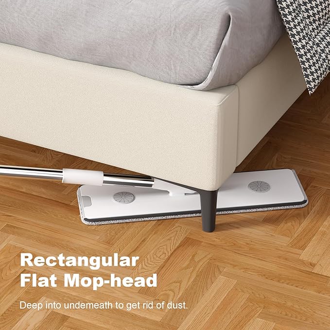 JOYBOS Mop and Bucket Set for Home Floor Cleaning, Hands Free Flat Mop, Stainless-Steel Handle, 6 Washable & Reusable Microfiber Pads