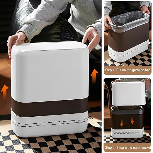 Sooyee Slim Bathroom Trash Can, 3.3 Gallon Trash Can with Press-Top Lid,Adsorption Garbage Can,Slim Wastebasket for Toilet, Office, Bedroom, White