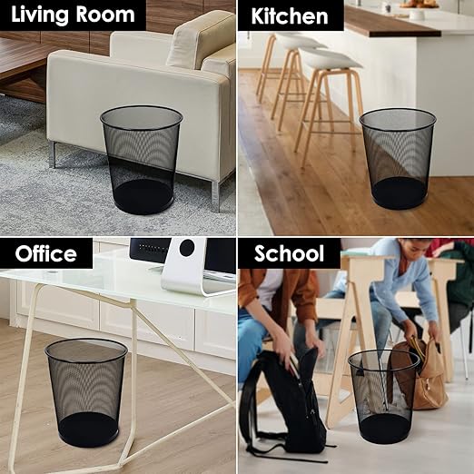 Black Mesh Trash Cans 4 Gallon, 10 Pack, Metal Wire Wastebaskets, Waste Basket Trash Can, Small Trash Cans, Recycling Garbage Container Bin for Office, Home, Bedroom