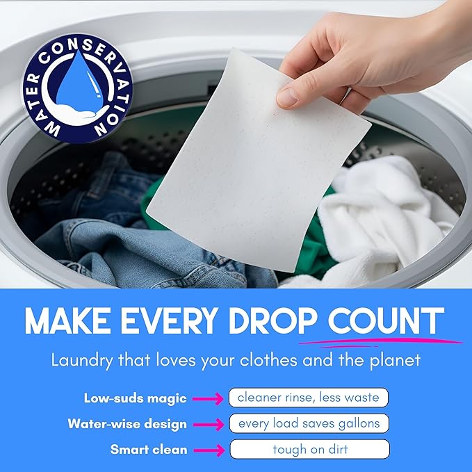 Laundry Detergent Sheets,Travel Laundry Sheet No Chemical Natural Eco Friendly Detergent, Dissolvable for sink wash Fresh &Clean Clothes, Liquidless Laundry Soap Up to 100 Loads By Blue Bubble