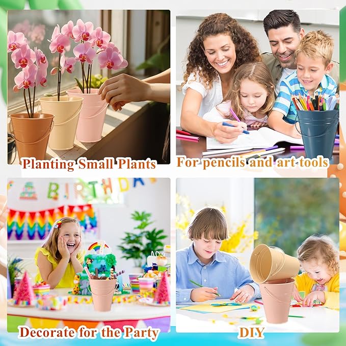 Sadnyy 24 Pack Colored Small Metal Buckets with Handle, 4.5 x 5.1 Inch Mini Galvanized Tin Bucket for Back to School Classrooms Crafts Pencil Holder Boho Wedding Birthday Party Favor Decoration