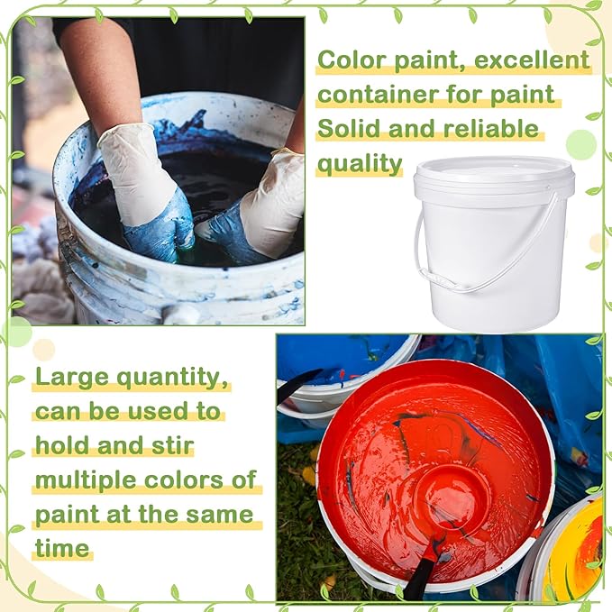 Leinuosen 16 Pcs 1 Gallon White Plastic Bucket with Handle and Lid Reliable Heavy Duty Barrel Pail Container Food Safe Bucket for Multipurpose Storage Paint Art Crafts Projects