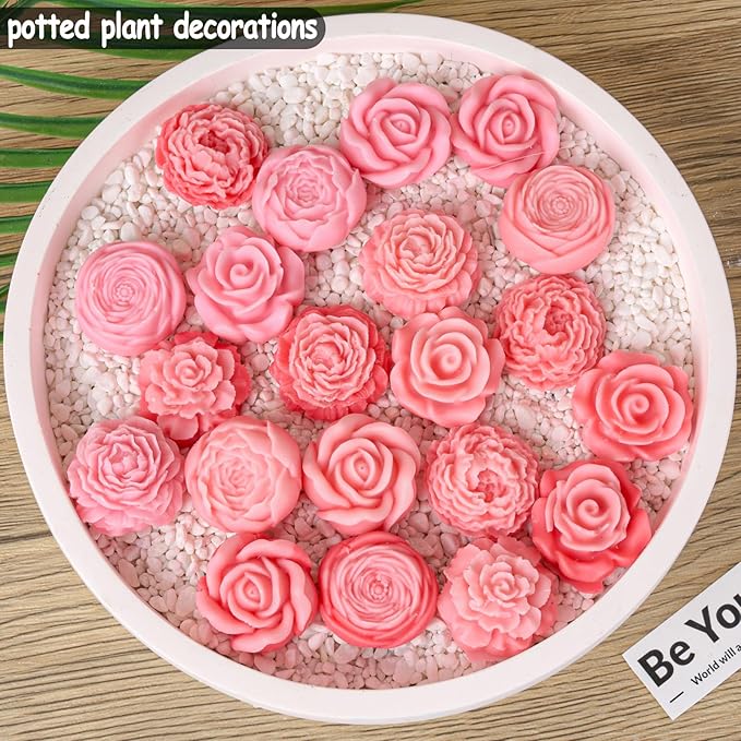 Flower Silicone Candle Molds 7 Holes Peony Rose Valentine's Day Mold for Soap Resin Handmade Cake Dessert Decoration Chocolate Cupcake Candy Ice Mold Resin Concrete Art Crafts Accessories