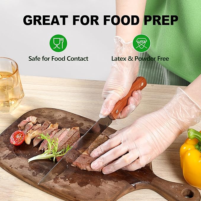Disposable Vinyl Gloves, Food Safe, Latex-Free Powder-Free Clear Plastic Gloves for Cooking, House Clean, Food Prep