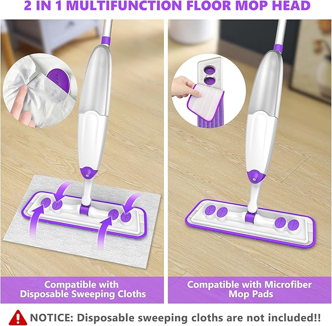 TINA&TONY Spray Mop for Floor Cleaning: Wet Dry Mop with Microfiber Washable Reusable Pads for Household Kitchen Hardwood Vinyl Floors