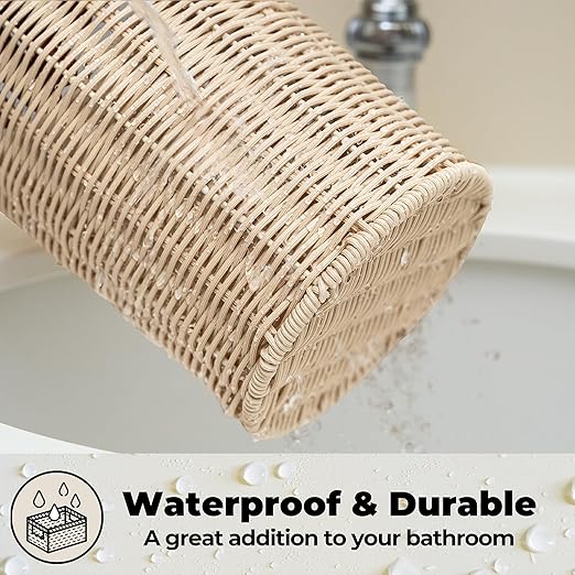 GRANNY SAYS Wicker Small Bathroom Trash Can with Lid, 2 Gallon Cute Decorative Waste Basket for Bedroom and Dorm, Office Garbage Cans for Under Desk, Mini Round Trash Bin for Decor, Off White