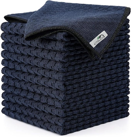 Kitinjoy Microfiber Cleaning Cloth, 12 Pack Soft and No Lint Microfiber Towels Cleaning Supplies, Absorbent Fast Drying Cleaning Rags for Housekeeping, Kitchen, Window, 12 x12 Inches, Black Iris