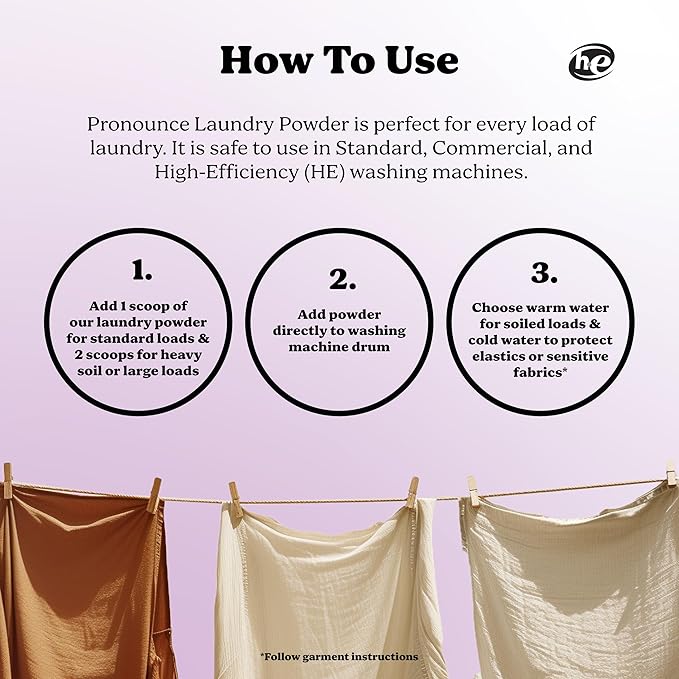 Pronounce Laundry Detergent Powder Alternative | Earth-Derived Ingredients, Eco-Friendly, Safer for Sensitive Skin, Eczema, and Babies. Stain + Smell Fighting. HE Safe (Lavender, 120 Loads).