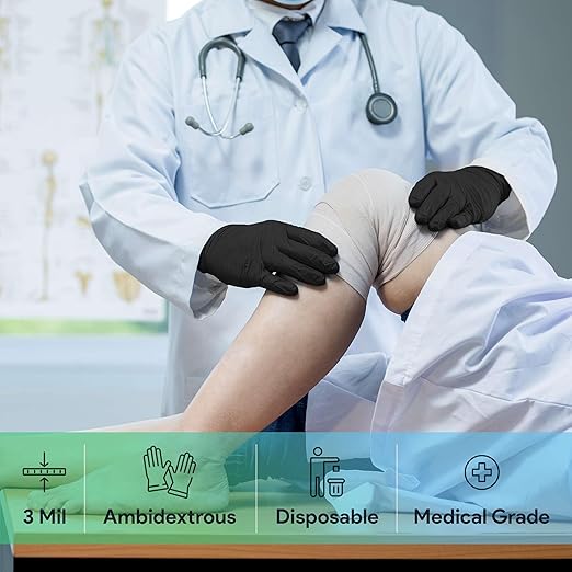 Black Large Nitrile Gloves Case of 1000 - Medical Grade - Latex-Free, Powder-Free - Disposable Nitrile Gloves - Medical Exam, Lab, and Industrial Use