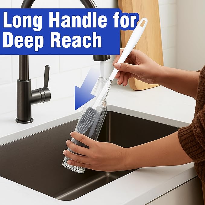 PHYEX 2 Packs Long Handle Bottle Brushes, Water Bottle Cleaner for Washing Narrow Neck/Mouth Bottle