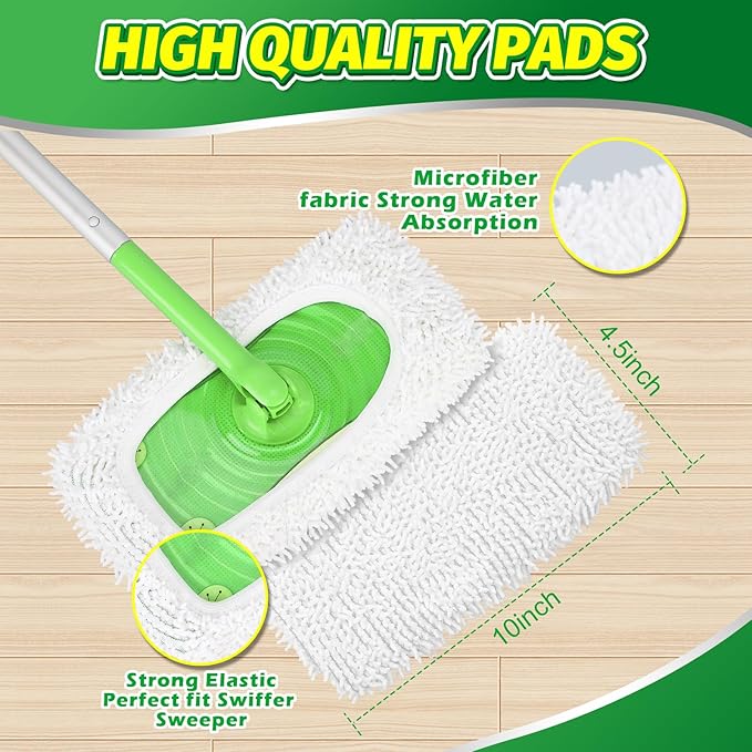 4 Pack Reusable Microfiber Mop Pads Compatible with Swiffer Sweeper - Dry Sweeping Cloths & Wet Pad Refills for Wet & Dry, Washable Pads Refills for Household Cleaning (Mop is not Included)