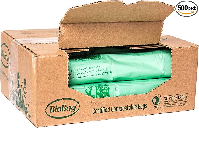 BioBag (USA) The Original Compostable Bag, 8 Gallon, 500 Count, 100% Certified Compostable Trash Bag Liners for Food Waste, Extra Strong and Durable