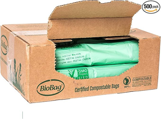 BioBag (USA) The Original Compostable Bag, 8 Gallon, 500 Count, 100% Certified Compostable Trash Bag Liners for Food Waste, Extra Strong and Durable