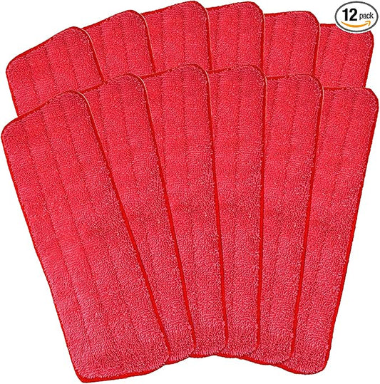 Microfiber Mop Pads, 18x 6 Inch Reusable and Washable Spray Mop Pads, Wet and Dry Household Mop Pad Replacement, Set of 12(Red)