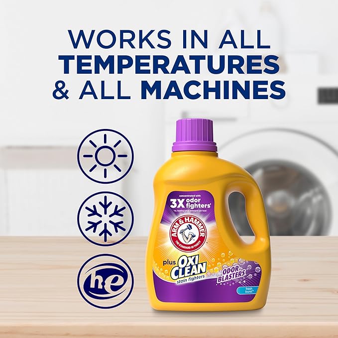 ARM & HAMMER Plus OxiClean Odor Blasters Fresh Burst, 77 Loads Liquid Laundry Detergent, 100.5 Fl oz (Pack of 2)