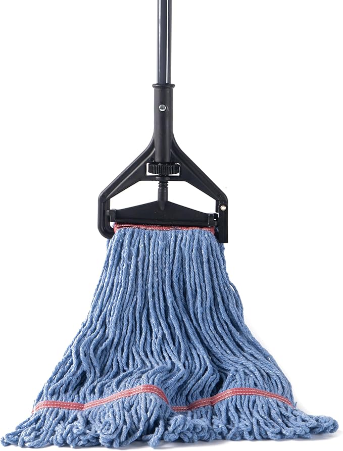 Matthew 4 Set&4 Replacement Commercial&Residential Mop Heavy Duty Industrial Mops w/Adjustable Side-Gate Handle(Quick-Change Gripper) Looped-End String Wet Cotton Mop for Home,Office,Warehouse
