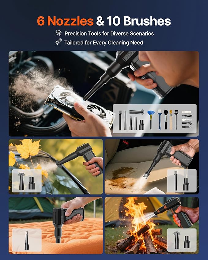 Compressed Air Duster, 130,000RPM Ultra-Powerful Cordless Electric Air Duster with 8000mAh Rechargeable Battery, 4-Gear Adjustable Air Blower for Keyboard, Computer, Car, Home Cleaning