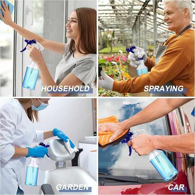 10 Pack Spray Bottles 16 oz Empty Water Spray Bottles for Cleaning Heavy Duty Refillable Squirt ‌container with Measurements Adjustable Nozzle for Household(Blue and White,Clear Style)