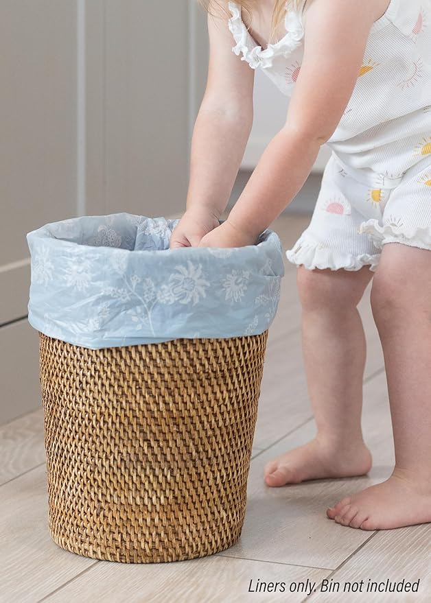 Happy Haven Bathroom Trash Bags for 2,3,4 Gallon Trash Can, Small Garbage Bags - Bedroom & Bathroom, Decorative Cute Wastebasket Liner - 50 Count (Light Blue Botanical)