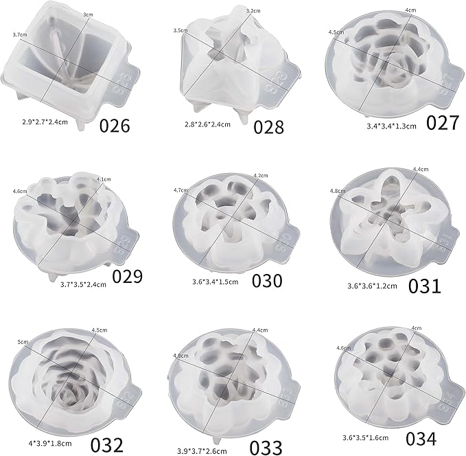 18 Pack Flower Succulent Candle Molds Peony Rose Resin Casting Silicone Molds for Home Decor & Candle Making Wave Spiral Mold