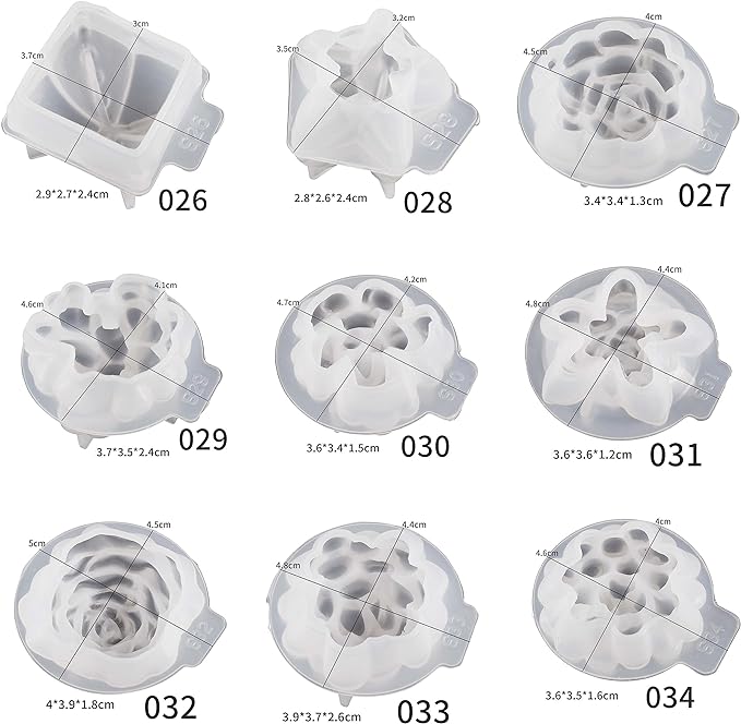 9 Pcs Flower Succulent Molds & Peony Rose Resin Candle Mold - Craft Supplies 3D Mold for Resin Casting