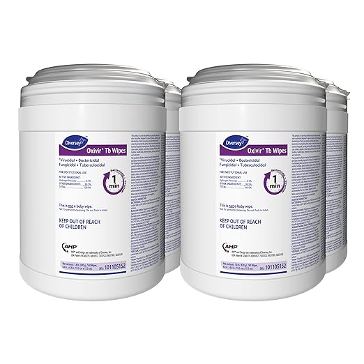 Diversey Oxivir Tb 101105152 Ready-to-Use Disinfectant Cleaning Wipes, Accelerated Hydrogen Peroxide, Standard 6x7-Inch Sheets, 160-Wipes, 1-Canister (Pack of 4)