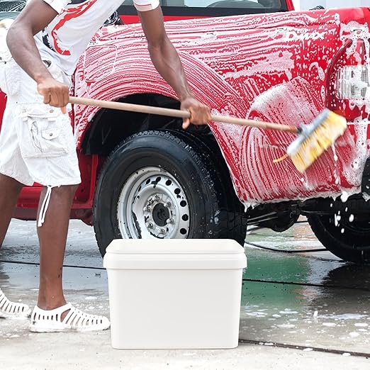 Zopnny 5.2 Gallon Rectangular Plastic Food Container Industrial Pail, 20L Bucket Pail with Plastic Handle and Lid, White, 4 Packs