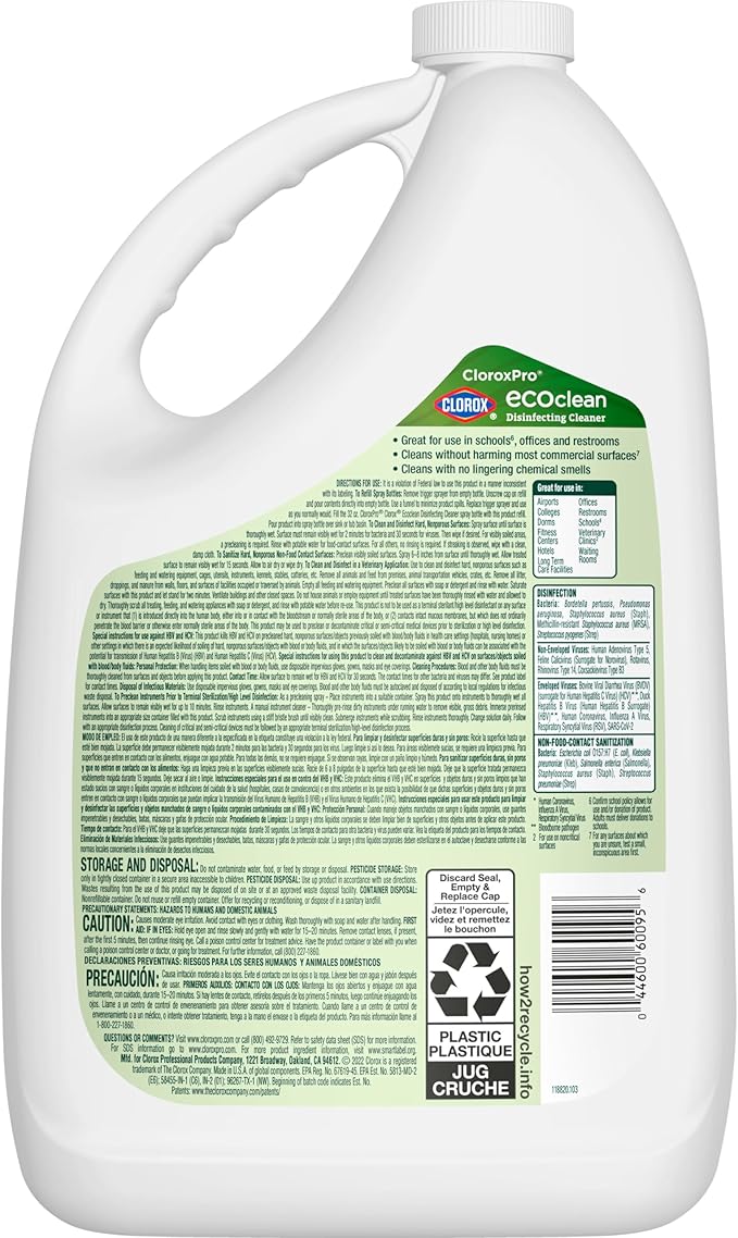 Clorox CloroxPro EcoClean Disinfecting Cleaner Refill, 128 Fluid Ounces