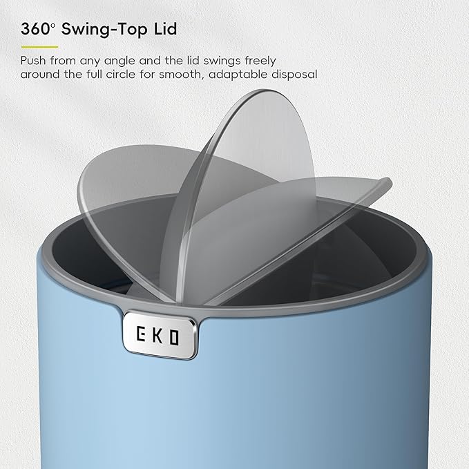 EKO Fandy 0.58 Gal/2.2L Mini Trash Can with Lid, Swing-Top Desktop Trash Can for Bathroom, Countertop, Vanity, Desk or Office, Small Garbage Bin (Blue)