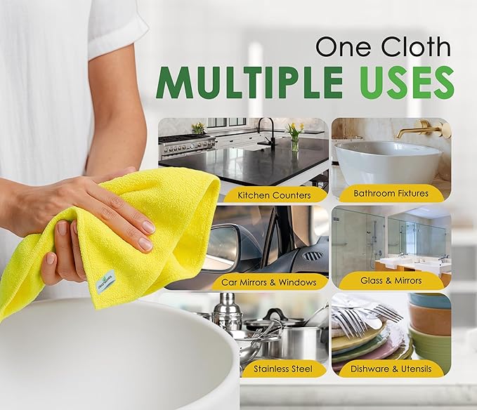 Microfiber Cleaning Cloths 16"x16" - Ultra Absorbent Cleaning Rags for Housekeeping - Reusable Microfiber Towels in Yellow and Green - Detailing Supplies for Kitchen Car Windows 10 Pack