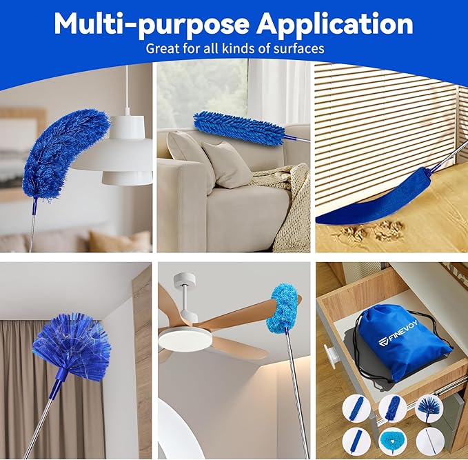 Dusters for Cleaning, Duster with Extension Pole 7 in 1 Kit, Ceiling Fan Cleaner Duster Cobweb Duster, Long Dusters for High Ceilings, Microfiber Dusters for Ceiling Fan, Blinds and Furniture