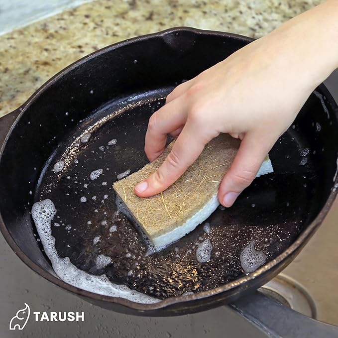 Tarush Natural Kitchen Sponges - Biodegradable Dish Scrubbers and Scouring Pads for Non-Scratch Scrubbing, Eponge Vaisselle and Eponge Melamine for Eco-Friendly Cleaning of Dishes, White/Brown