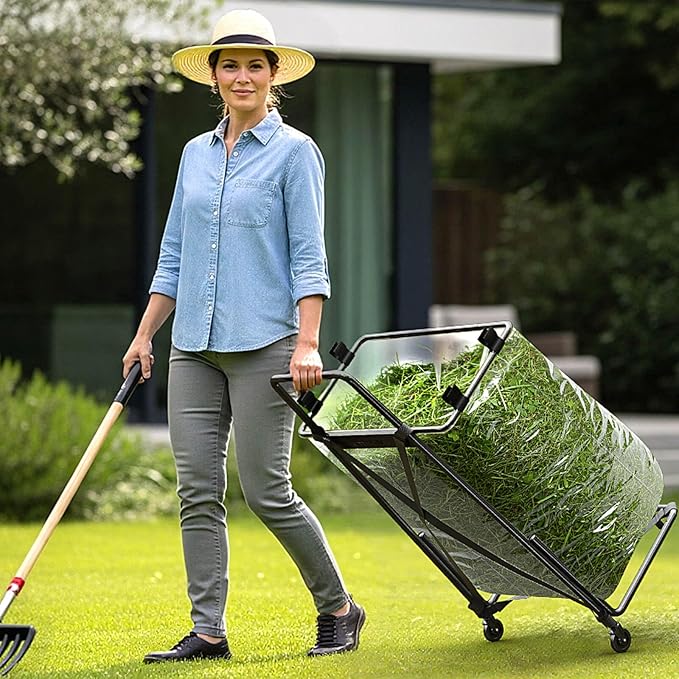 Wheeled Trash Bag Holder - Adjustable Frame for 33-50 Gallon Plastic & 30 Gallon Paper Bags - Durable Metal Outdoor Leaf & Garbage Bag Stand - Yard, Lawn Cleanup, Gardening, Camping & Parties