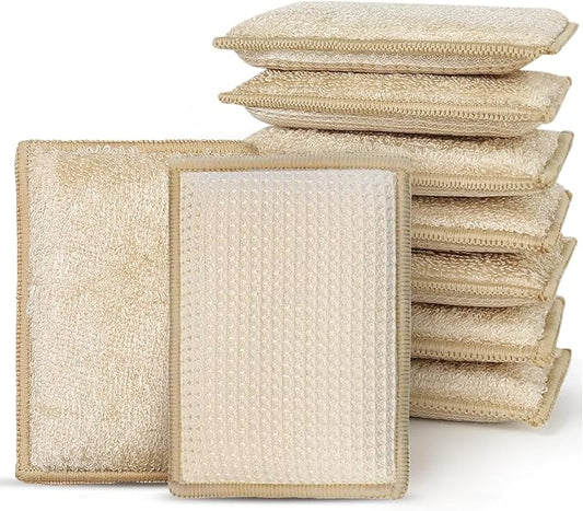 Bamboo Sponges for Dish Washing Reusable Dish Sponge Multi Use Kitchen Sponges Non-Scratch Microfiber Pad for Dishes Pots and Pans, Pack of 10