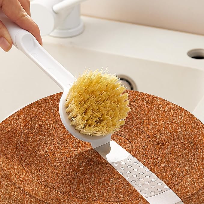 Kitchen Cleaning Brush(Natural Sisal Bristles),Pot Dish Brush Pots Comfortable Long Built-in Scraper Scrub Brush for Pans,Kitchen Sink Cleaning(Green