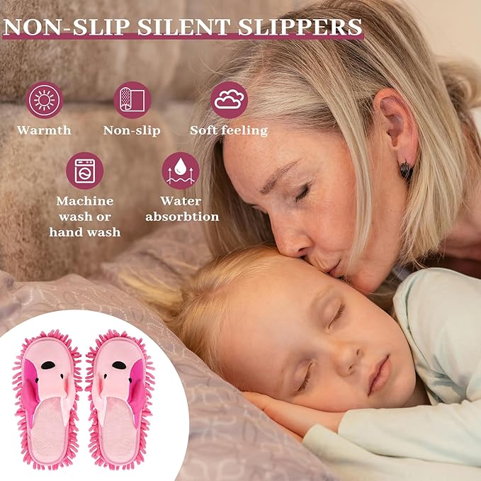Liitrton Mop Slippers Cartoon Mop Shoes, Washable Microfiber Slippers for Floor Cleaning, Detachable Mopping Slippers for Women Home Floor Cleaning Tools (Pink, Women 7-9/Men 5-7)