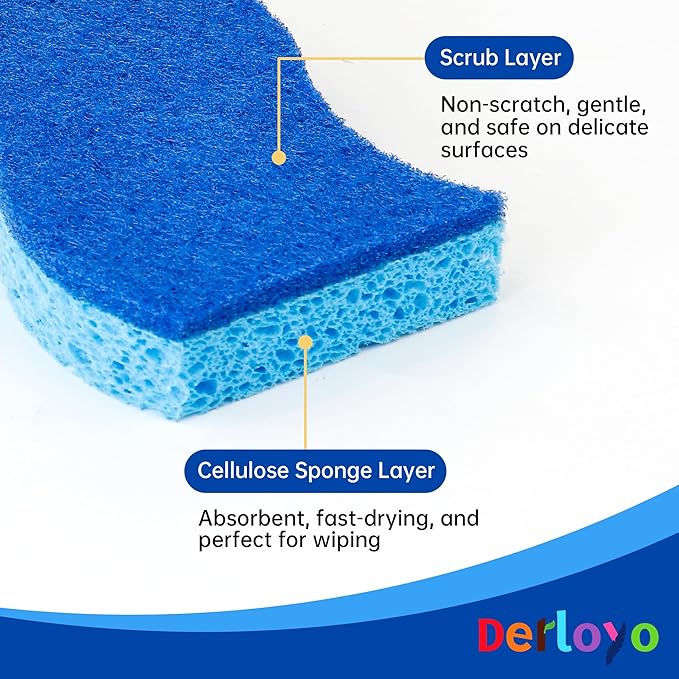 12 Count Non-Scratch Dish Sponges Kitchen, Long Lasting Cleaning Sponges for Dishes,Dual Sided Kitchen Sponges, Cleans Fast Without Scratching, Easy to Dry and Reusable-Blue